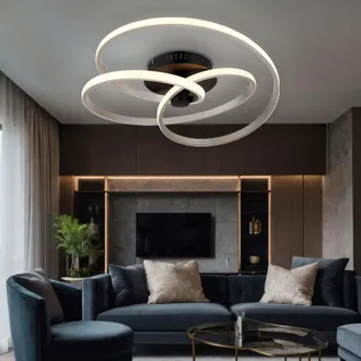 Globo Lighting Globo Lighting - Plafoniera Led Nero Argento Design Luce Curva Da Soffitto Moderna, Opale, 40w 2500lm 3000k Bianco Caldo, D 50 Cm