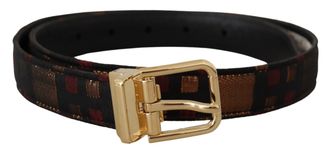 Dolce & Gabbana Multicolor Leather Jacquard Gold Metal Buckle Womens Belt