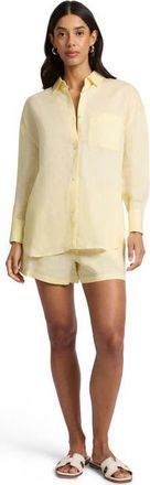 Onia Air Linen Boyfriend Long Sleeve Shirt in Chamomile at Nordstrom, Size Medium L