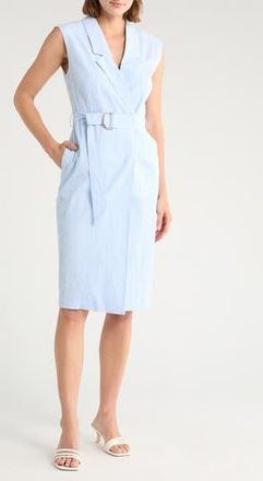 BOSS Drupe Belted Wrap Dress in Blue Stripe at Nordstrom Rack, Size 10