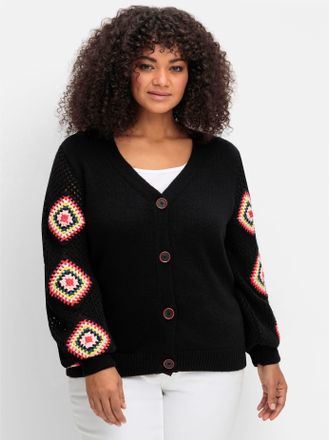 Sheego Strickjacke SHEEGO BY JOE BROWNS, Damen, Gr. 40/42, schwarz, 100% Polyacryl, unifarben, Strickjacken Strickjacke