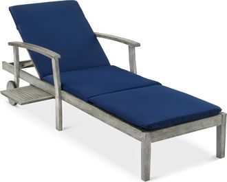 Best Choice Products 79x26in Acacia Wood Outdoor Chaise Lounge Chair w/ Adjustable Backrest, Table, Wheels