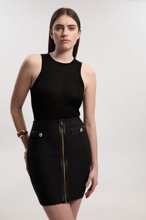 Karen Millen Womens Pu Tipped Military Bandage Mini Skirt - Black - Size 10 UK