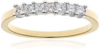 Jewelco London 18ct Gold Princess 1/3ct Diamond 7 Stone Eternity Ring 2mm - PR0AXL9552Y18JPK