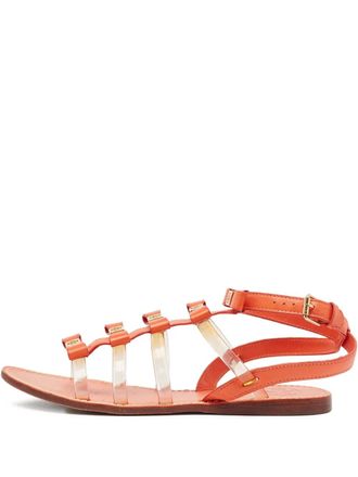 Tory Burch transparent-strap flat sandals - women - PVC/Calf Leather/PVC/Calf Leather/Calf Leather - 37.5 - Orange
