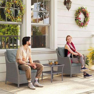 OUTSUNNY 2 Pieces Rattan Garden Chairs, Cushioned Rattan Chairs, Light Grey | Size: 2 Pack