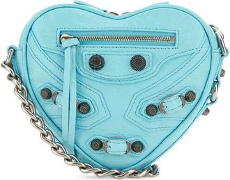 Balenciaga Light Blue Leather Mini Le Cagole Heart Crossbody Bag