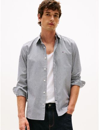 Tommy Hilfiger Mens Regular Fit Gingham Print All-Day Shirt - Navy - XS