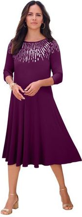 Roaman's Plus Size 3/4 Sleeve Embellished Boatneck Dress in Dark Berry at Nordstrom, Size 36