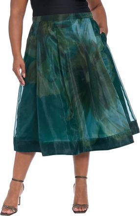 Maggy London Organza Midi Skirt In Teal/blue