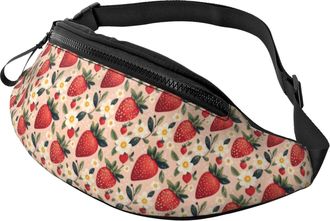 Generic Strawberry Elegant Flowers Print Bum Bag Waist Bag Lightweight Fanny Pack For Marathon Ladies Travel 14X35Cm