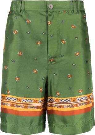 Nick Fouquet graphic-print silk shorts - men - Silk/Cotton - 50 - Green