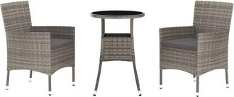 vidaXL Mesita Y Sillas Jard&iacute;n 3 Pzas Y Cojines Rat&aacute;n Sint&eacute;tico Gris Vidaxl