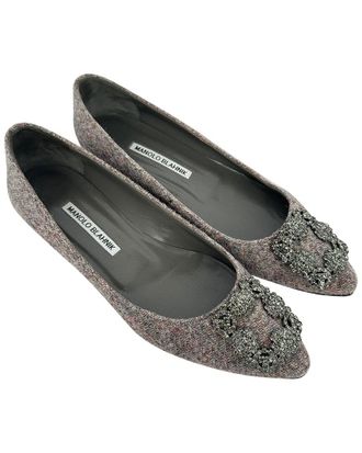 Manolo Blahnik Womens Tweed Hangisi Ballet Flat (Authentic Pre-Loved)