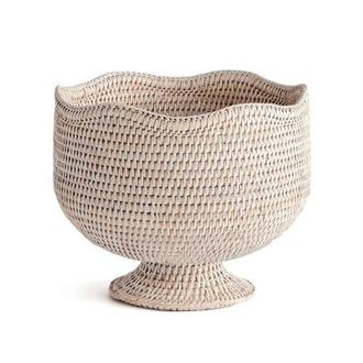 Napa Home & Garden 9.25 x 10.75 Woven Burma Rattan Scalloped Edge Decorative Footed Cachepot Planter in White at Nordstrom