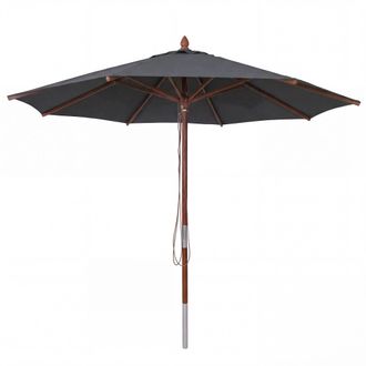 Hhg Sombrilla De Madera Para Hosteler&iacute;a Hhg-487b, Sombrilla De Jard&iacute;n, Poli&eacute;ster/madera 14 Kg, Redonda &Oslash;3 M, Cable De Tracci&oacute;n A Prueba De Golpes, Antraci