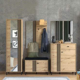 Dmora Mueble De Entrada Hanga, Un Caj&oacute;n, 4 Estantes, 2 Puertas, 87x40x110h Cm Roble Marr&oacute;n Nudos