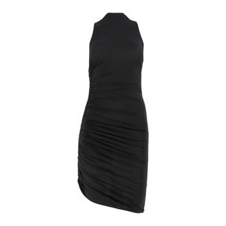 Jacquemus Kleedjes, Dames, Zwart, XS, Leer, Asymmetrische Ruche Mini Jurk