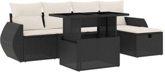 vidaXL Vidaxl - Set De Sof&aacute;s De Jard&iacute;n 6 Piezas Y Cojines Rat&aacute;n Sint&eacute;tico Negro