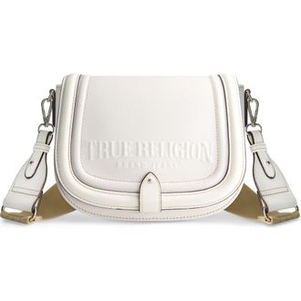 True Religion Distressed Logo Denim Saddle Bag in White at Nordstrom