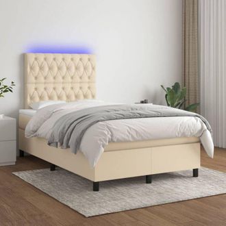 vidaXL Cama Box Spring Con Colch&oacute;n Y Led Tela Crema 120x200 Cm Vidaxl