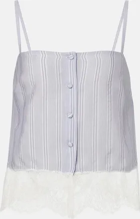 Frame Denim Top in seta a righe con pizzo