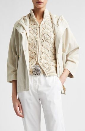Eleventy Oversize Hooded Lambskin Suede Jacket in Ivory at Nordstrom, Size 00 Us