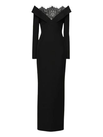 Roland Mouret lace-insert column gown - women - Polyester/Viscose/Elastane/Polyamide/Polyester/Polyamide - 12 - Black