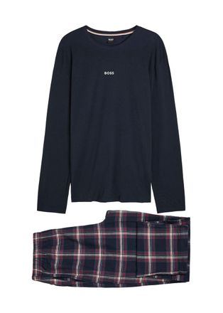 BOSS Boss Logo-embroidered Plaid Cotton-blend Pyjama set - Navy - L
