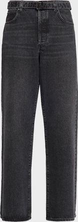 Frame Denim Belted Straight-Leg Jeans