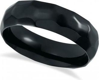 Allurez Mens Domed Hammered Wedding Ring Band Black Titanium (7mm)