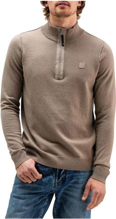 Butcher of Blue Bruine half zip trui - Heren - Coltruien - Bruin - S - Wol - Truien & Vesten