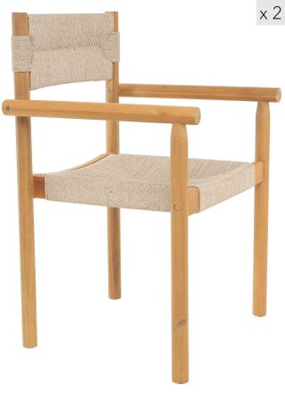 Nordlys Set of 2 Indoor Outdoor Chairs in Solid Acacia Wood & Rope in Brown
