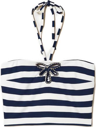 Twin-Set striped embellished halterneck top - White