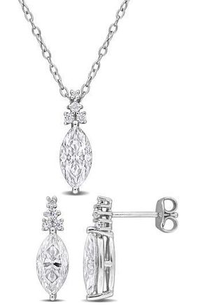 Delmar Marquis Cut Lab Grown Moissanite Earrings & Necklace Set in Silver at Nordstrom Rack