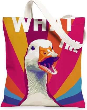 Generic Funny Goose Canvas Tote Bag, Colorful Retro Design Reusable Shopping Bags, Lightweight Washable Shoulder Strap Canvas Bags, Peach, 13x15 Inch
