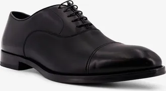 Doucal's Mens Leather Lace-Up Shoes Black Flat