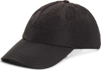 Saint Laurent Logo Embroidered Recycled Nylon Adjustable Baseball Cap in Black/Black at Nordstrom, Size 59