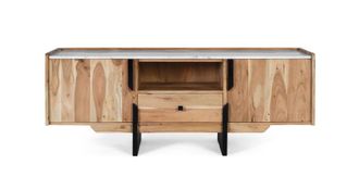 Giner&Colomer Mueble de tv de madera de acacia y m&aacute;rmol blanco