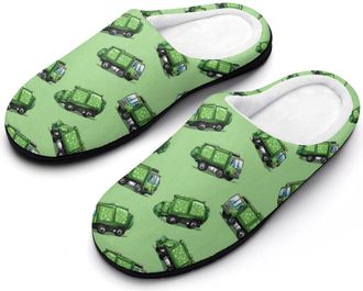 Generic Green Garbage Truck Funny Mens Cotton Slippers Soft Non-Slip Rubber Sole House Slipper Indoor Outdoor