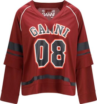 Ganni Womens Long-Sleeve T-Shirt Cocora Port Royale Polyester Sweatshirts Sweater