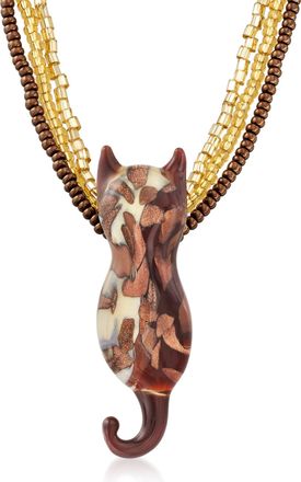 Ross-Simons Italian Brown and Gold Murano Glass Bead Cat Necklace With 18kt Gold Over Sterling