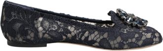 Dolce & Gabbana Blue Taormina Lace Crystals Flats Womens Shoes