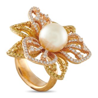 Luxury Bazaar 18K Rose Gold 1.50ct Diamond and Pearl Ring MF21-050426
