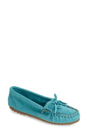 Minnetonka Kilty Suede Driving Shoe in Turquoise at Nordstrom, Size 8.5