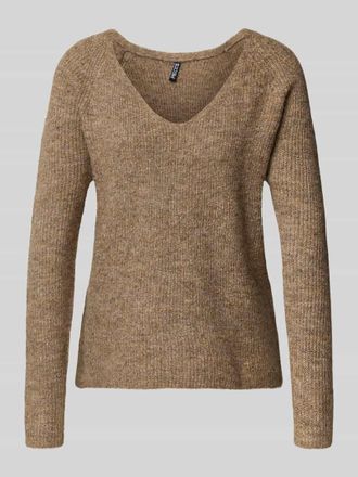 Pieces Regular Fit Strickpullover mit Woll-Anteil Modell ELLEN in Mittelbraun Mel, Gr&ouml;&szlig;e XS