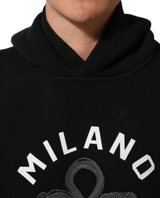 Dolce & Gabbana Mens Black Cotton Milano1984 Print Hoodie Sweater Clothing