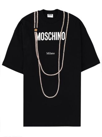 Moschino Black Milano Pearl Necklace T-Shirt