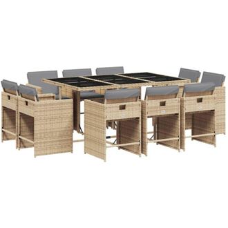 vidaXL Set Comedor De Jard&iacute;n 11 Pzas Con Cojines Rat&aacute;n Sint&eacute;tico Beige Vidaxl