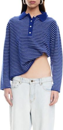 Lioness Stripe Long Sleeve Polo Sweater in Blue Stripe at Nordstrom, Size X-Small